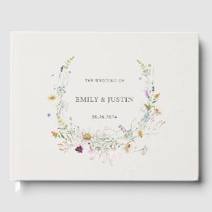 Livre D'or Elégant Fleur sauvage Aquarelle Wreath Mariage bei