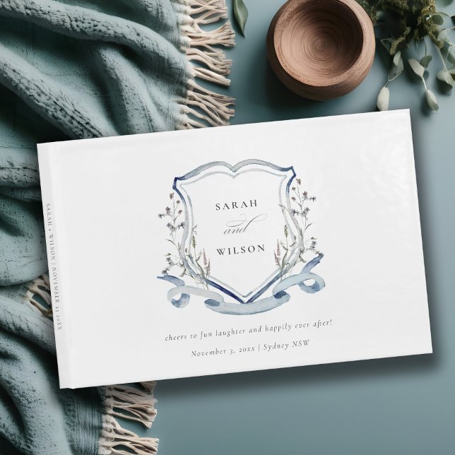 Livre D'or Elégant Fleur sauvage d'aquarelle bleu Mariage Cre (Créateur téléchargé)