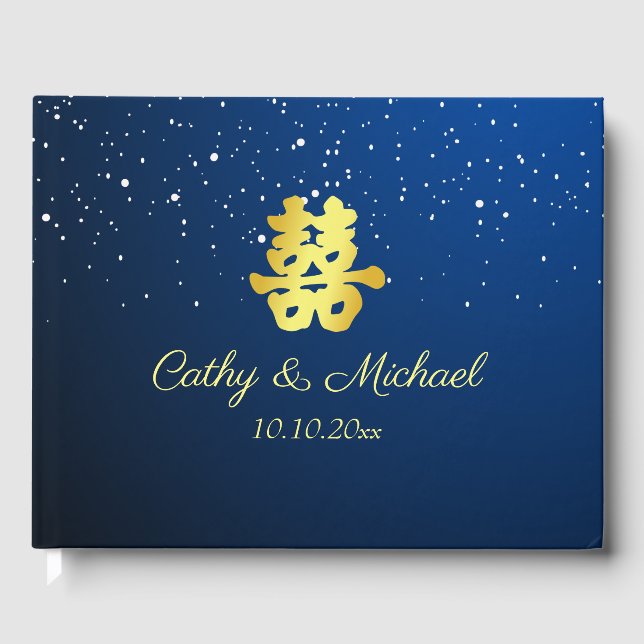 Livre D'or Élégant flocon de neige mariage bleu marine (Recto)