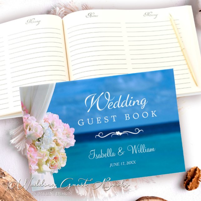 Livre D'or Élégant Floral été Blue Ocean Beach Mariage (Créateur téléchargé)