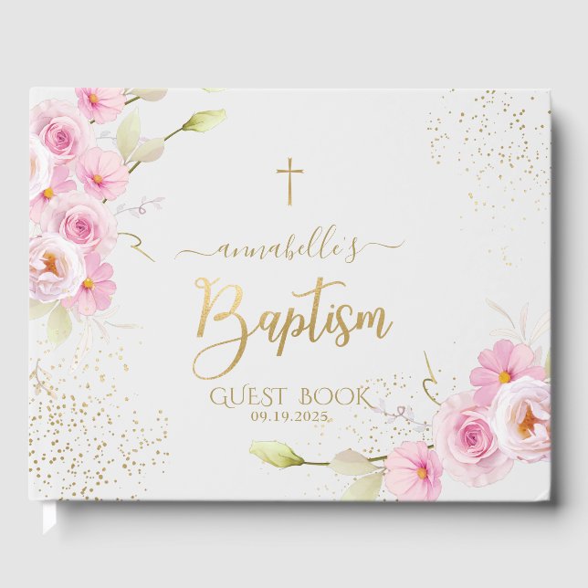 Livre D'or Élégant floral fille Baptême (Recto)