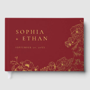Livre D'or Elégant floral Line Art Red Mariage Foil