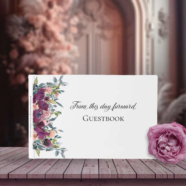 Livre D'or Élégant floral | Mariage rose violet (Créateur téléchargé)