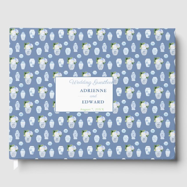 Livre D'or Élégant Ginger Jars Bleu Et Blanc Mariage (Recto)