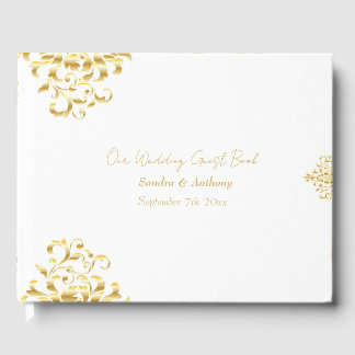Livre D'or Elegant Gold and White Damask Wedding Guest Book