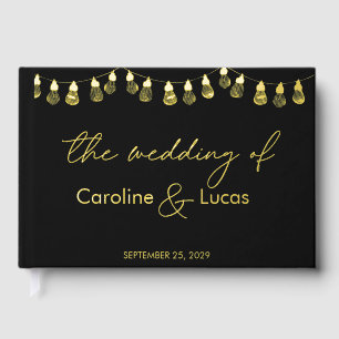 Livre D'or Elegant Gold Black Photo moderne Monogramme Mariag