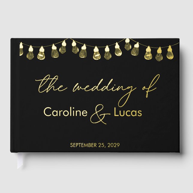 Livre D'or Elegant Gold Black Photo moderne Monogramme Mariag (Recto)