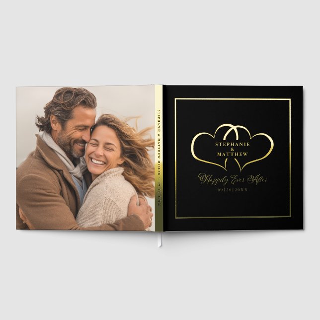 Livre D'or Elégant Gold Calligraphie Photo Coeurs Chic Noir (Complet)