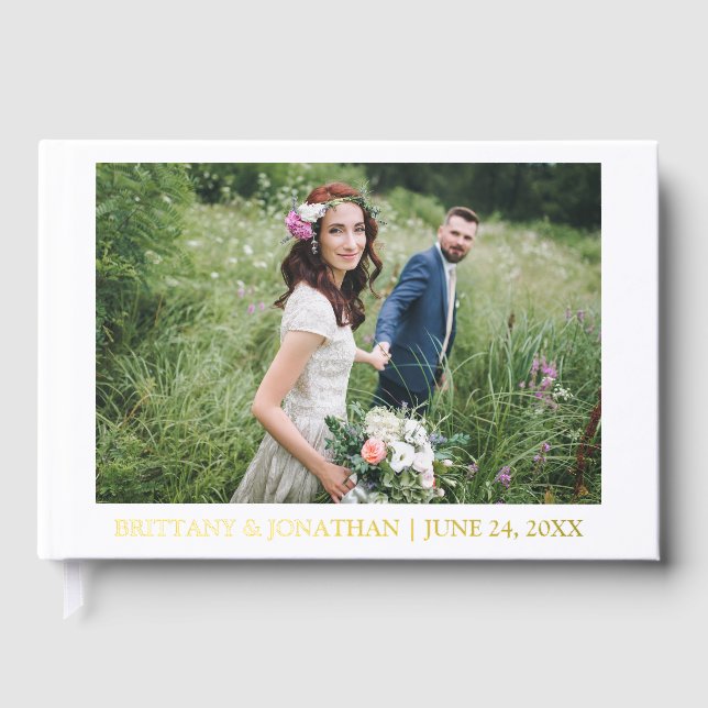 Livre D'or Elégant Gold Foil Couple photo mariage (Recto)