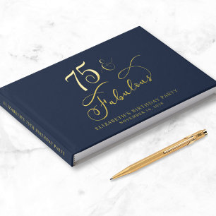 Livre D'or Elégant Gold Foil Marine Blue 75e fête d'anniversa