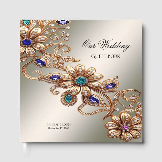 Livre D'or Elegant Gold Jewel Flowers Guest Book (Recto)
