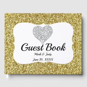 Livre D'or Elegant Gold Parties scintillant Heart Mariage liv