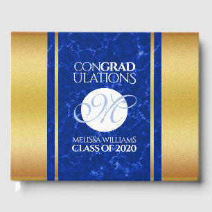 Livre D'or Élégant Graduation Monogramme Bleu Marbre Or Huile