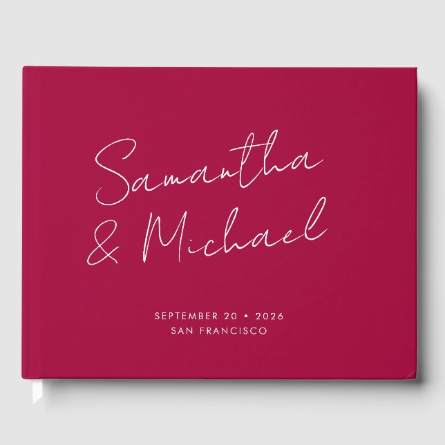 Livre D'or Élégant Gras Fuchsia Pink Script Personnalisé Mari (Recto)