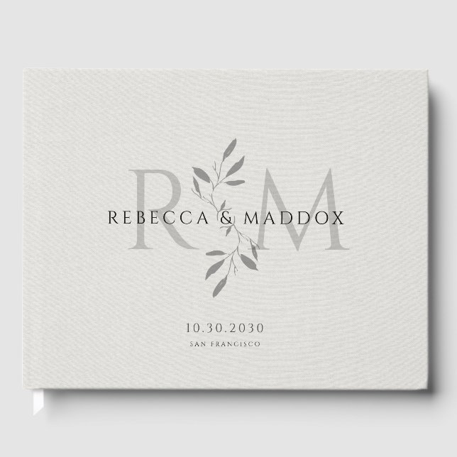 Livre D'or Elegant Gray Botanical Monogram Wedding (Recto)