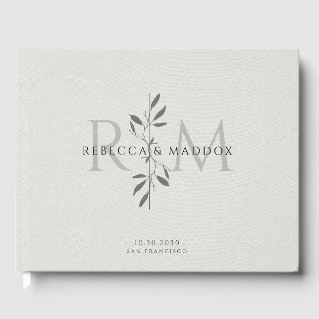 Livre D'or Elegant Gray Botanical Monogram Wedding (Recto)
