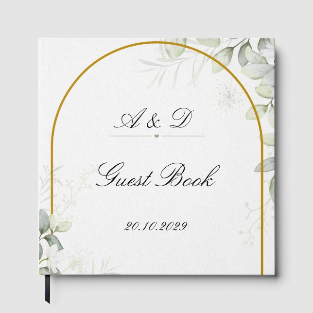 Livre D'or Elegant Greenery & Gold Arch Wedding Guest Book (Recto)