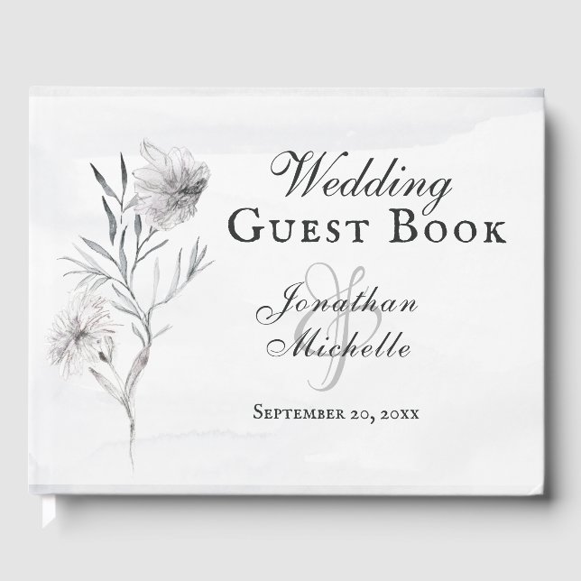 Livre D'or Elégant Gris Floral Aquarelle Mariage chrétien (Recto)