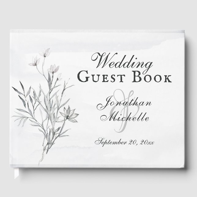 Livre D'or Elégant Gris Floral Aquarelle Mariage chrétien (Recto)