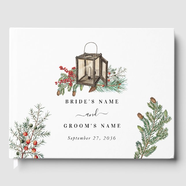 Livre D'or Élégant hiver Pins rustique Mariage de lanterne (Recto)