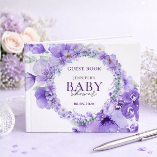 Livre D'or Elegant Lavender Floral Baby Shower Watercolor