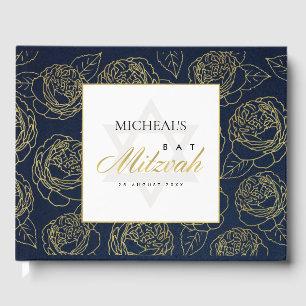 LIVRE D'OR ÉLÉGANT LUX NAVY OR ROSE FLORAL BAR BAT MITZVAH