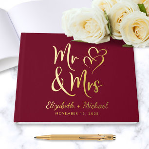 Livre D'or Élégant M. Mme Photo Burgundy Mariage