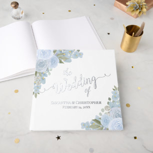 Livre D'or Elégant Mariage à huile florale de Boho bleu Dusty