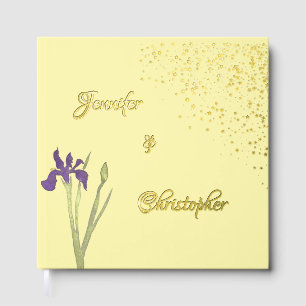 Livre D'or Élégant mariage à l'aquarelle Iris or et violet pâ
