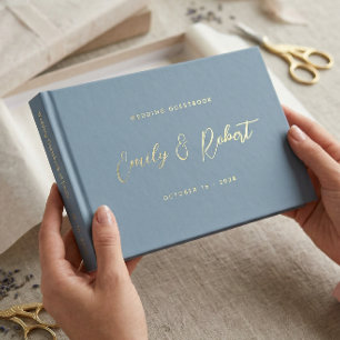 Livre D'or Élégant mariage avec calligraphie poussiéreuse ble