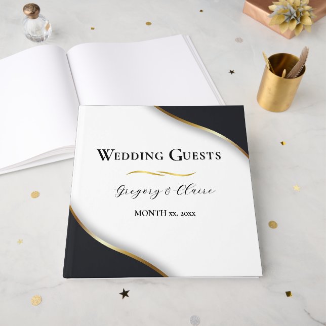 Livre D'or Élégant Mariage Black White Gold (Recto ouvert)