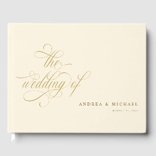 Livre D'or Élégant Mariage Calligraphié Crème et Or