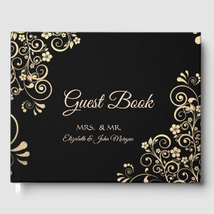Livre D'or Élégant Mariage Chic Gold Flowers