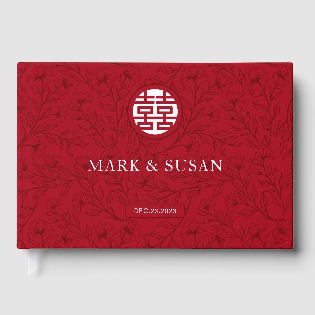 Livre D'or Élégant Mariage chinois traditionnel floral (RED) (Recto)