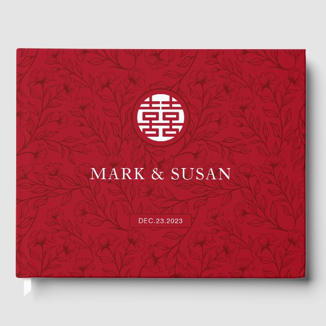 Livre D'or Élégant Mariage chinois traditionnel floral (RED) (Recto)