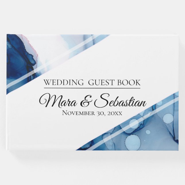 Livre D'or ** Elégant Mariage d'aquarelle bleu marine moderne (Devant)