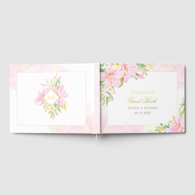 Livre D'or Élégant Mariage d'aquarelle de Monogramme Floral (Complet)