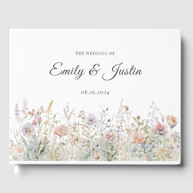 Livre D'or Élégant Mariage d'aquarelle florale Fleur sauvage (Recto)