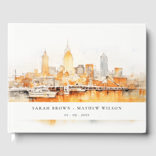 Livre D'or Élégant Mariage d'aquarelle Skyline de Nashville C (Recto)