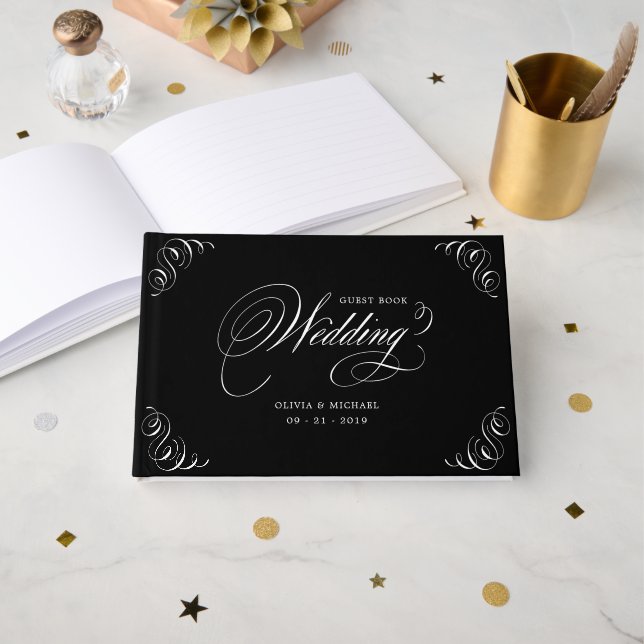 Livre D'or Elégant mariage de calligraphie florissante (Recto ouvert)