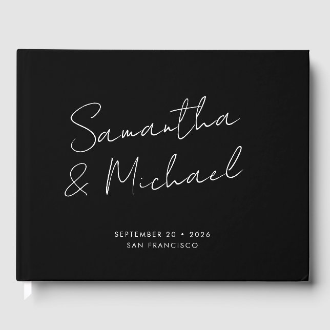 Livre D'or Élégant Mariage de calligraphie noir blanc (Recto)