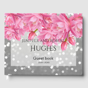 Livre D'or Élégant Mariage de dentelle florale rose et gris