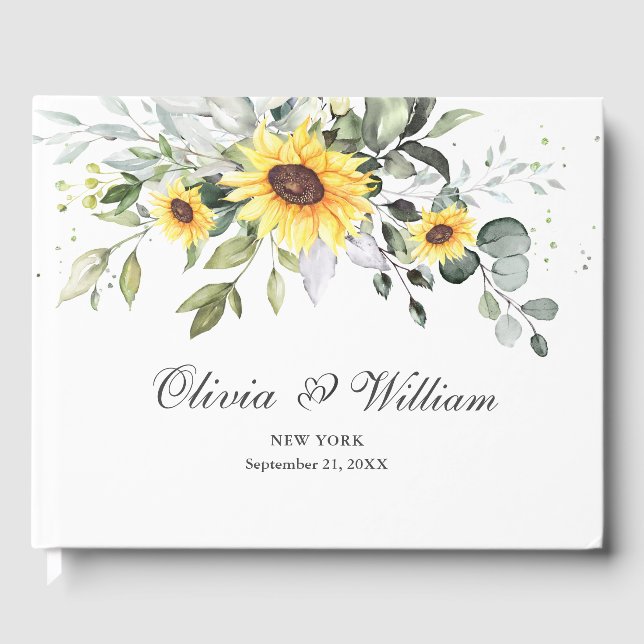 Livre D'or Élégant Mariage de feuillage Eucalyptus tournesol (Recto)