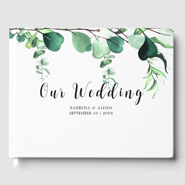 Livre D'or Élégant Mariage de feuillage Eucalyptus Vert Sage (Recto)