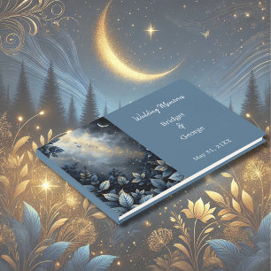 Livre D'or Élégant Mariage de Midnight Blue et Gold Forest