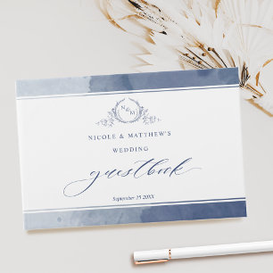 Livre D'or Élégant Mariage de monogramme bleu marine