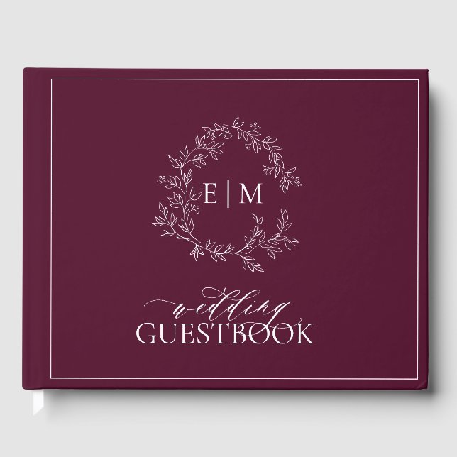 Livre D'or Élégant Mariage de monogramme de crête feuillue bo (Recto)