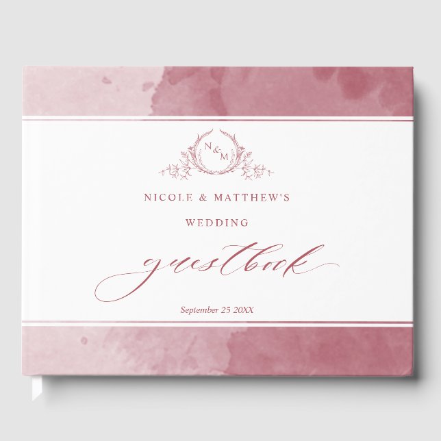 Livre D'or Élégant Mariage de monogramme de l'aquarelle borde (Recto)