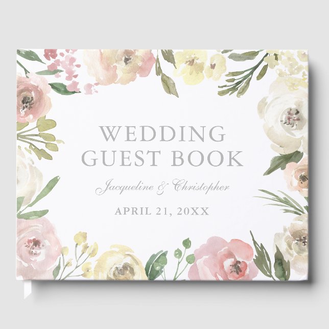 Livre D'or Élégant Mariage de pivoine d'été rose pâle rose (Recto)