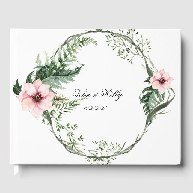 Livre D'or Élégant Mariage de pivoine rose et de fougère vert (Recto)